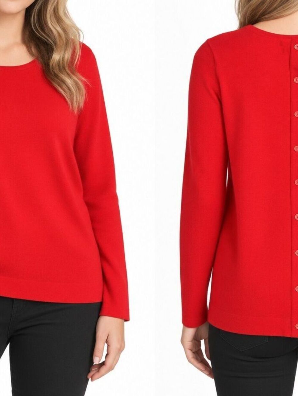 Tahari Women's Red 100% Extrafine Merino Wool Sweater Button Back - L